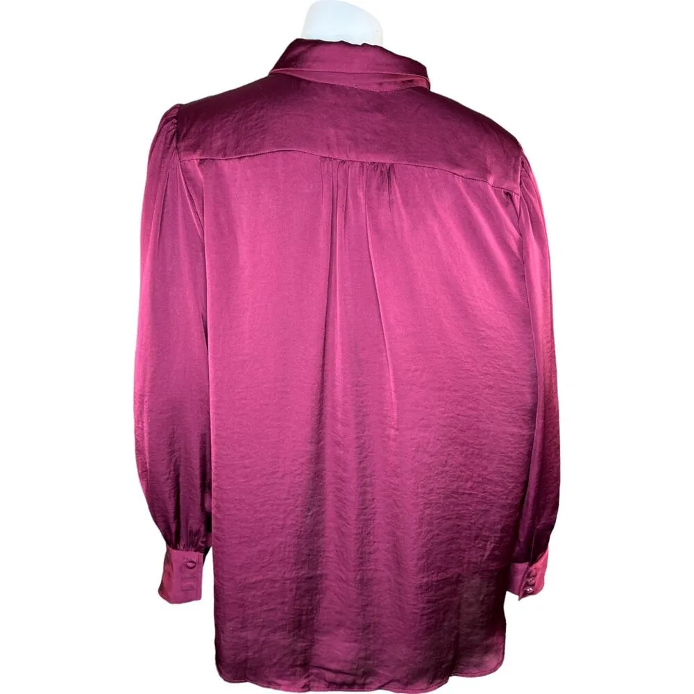 Dennis Basso Button-Front Blouse Tie Neck Raspberry Kiss Medium NWOT - Image 7