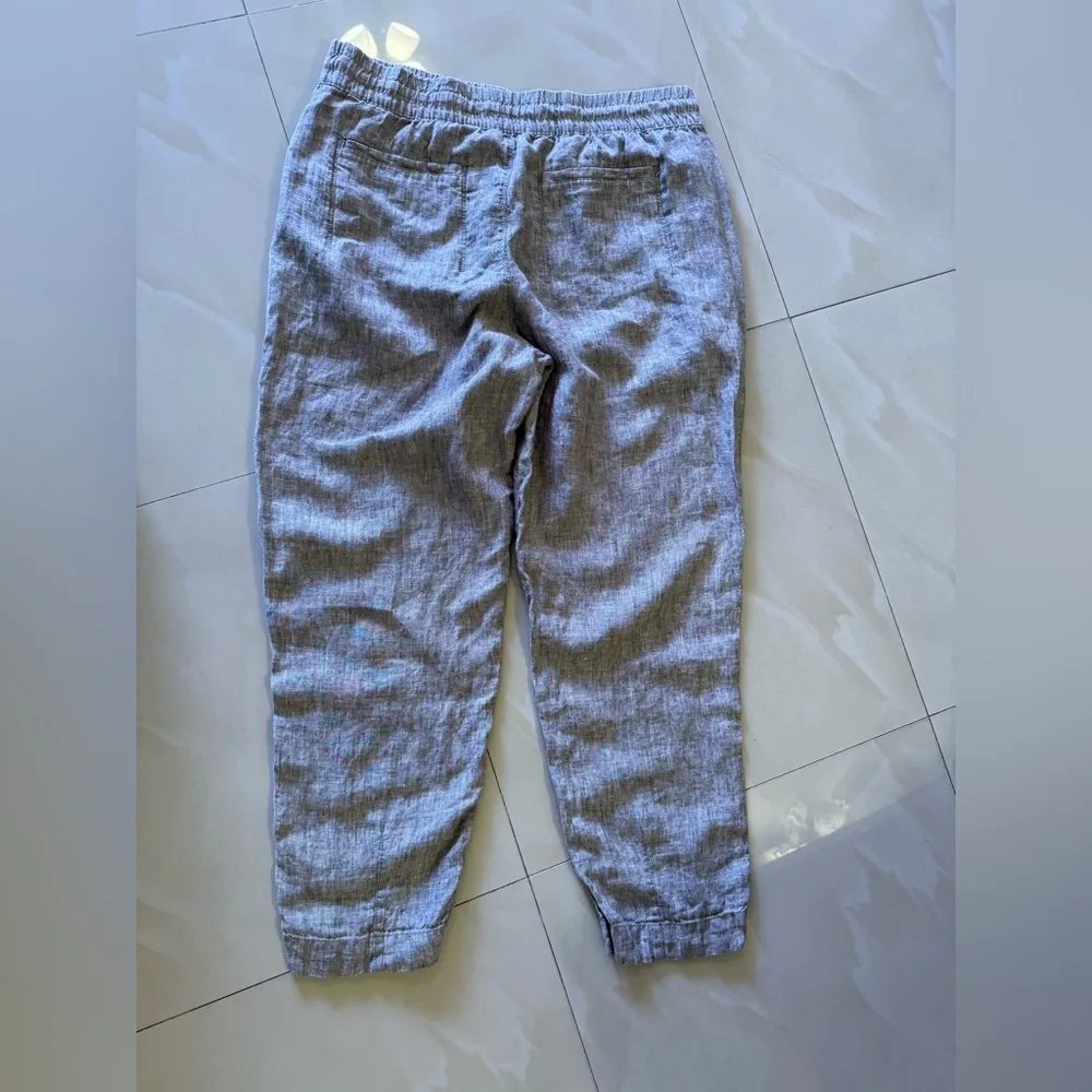 Athleta tall gray pants linen elastic waist and  foot 4 pockets tie size L - Image 3