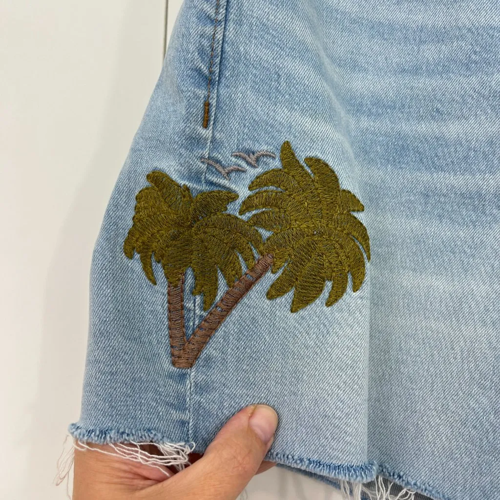 Madewell Size 24 Blue High Rise Embroidered Cutoff Denim Jean Shorts - Image 3