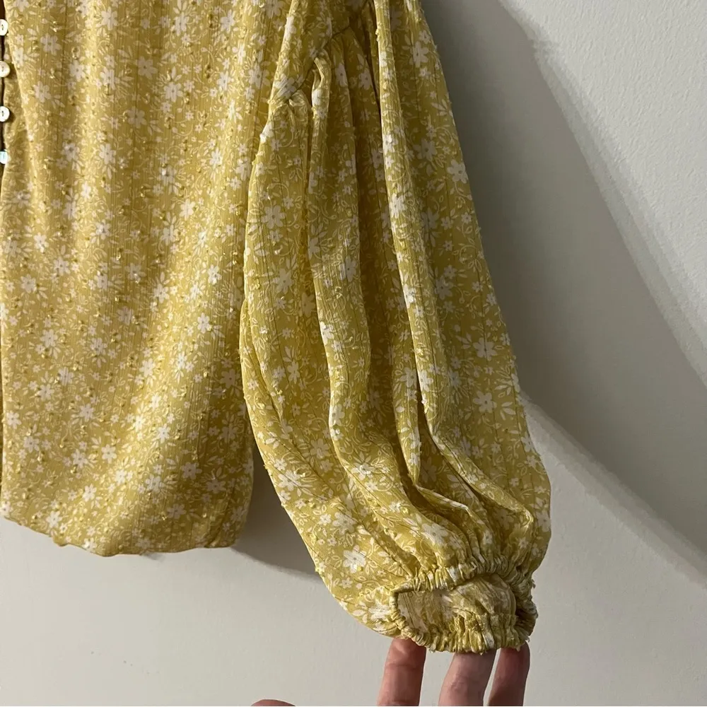 Autres Filles Ditsy Cottage Floral Swiss Dot Balloon Sleeve Button Blouse S - Image 7