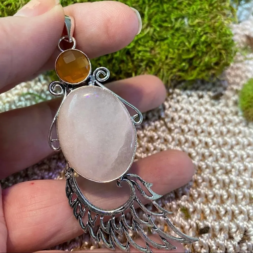 Monalisa & Mookaite gemstone Angel Wing Pendant Pink - Image 5