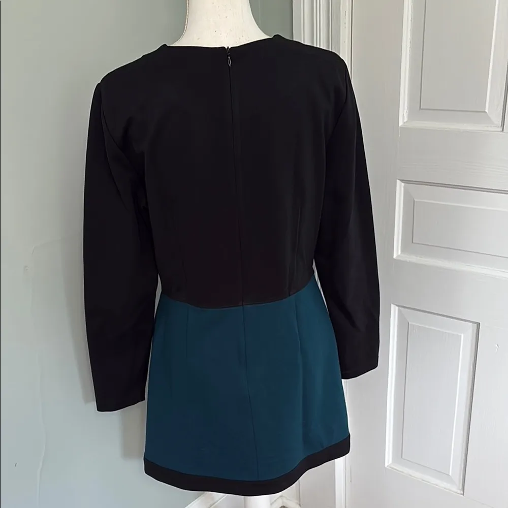 Brooks Bros. Elegant Black and Teal Women's Faux Wrap Dress Size Large - Image 3