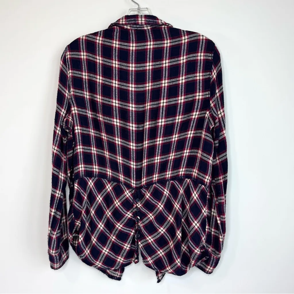 Lucky Brand Split Back Flannel Shirt Plaid Button Down Drop Tail - Image 2