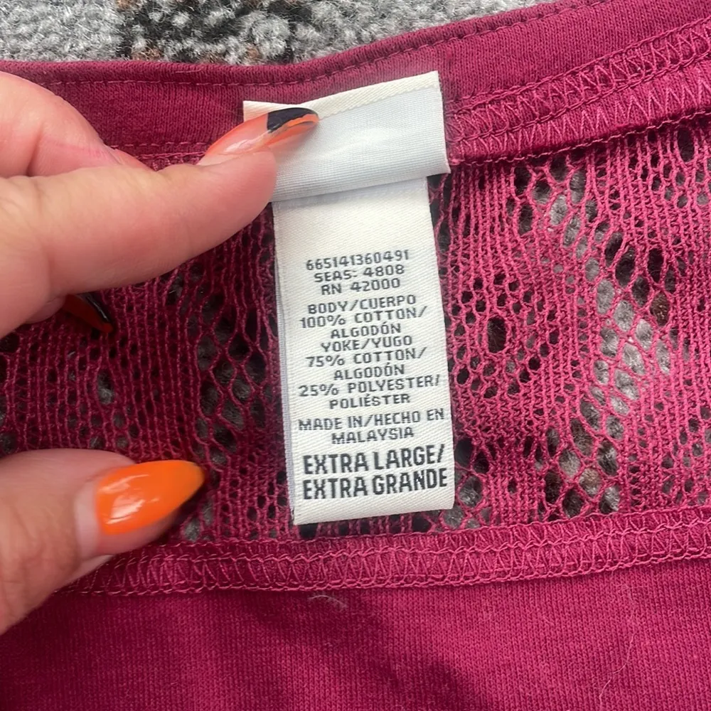 Route 66 Lace Top Short Sleeve Tee Maroon XL - Image 3