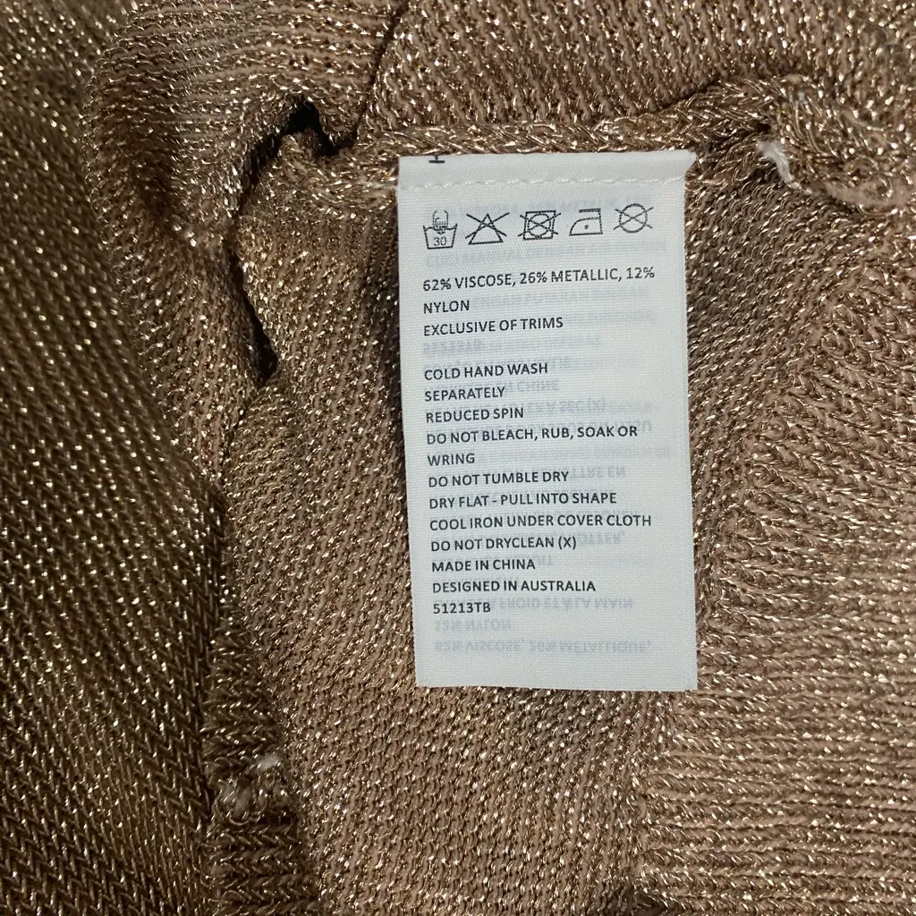 Bardot Metallic Sweater Top Rose Gold Shimmer Knit Crew - Image 7