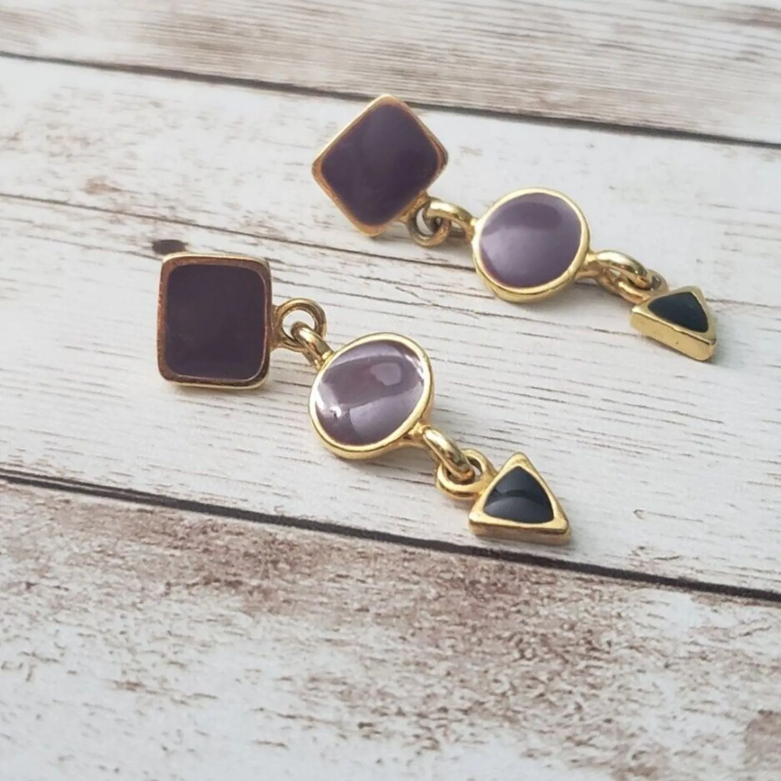 Vintage Earrings for Pierced Ears Mauve Shapes Dangle - Image 2