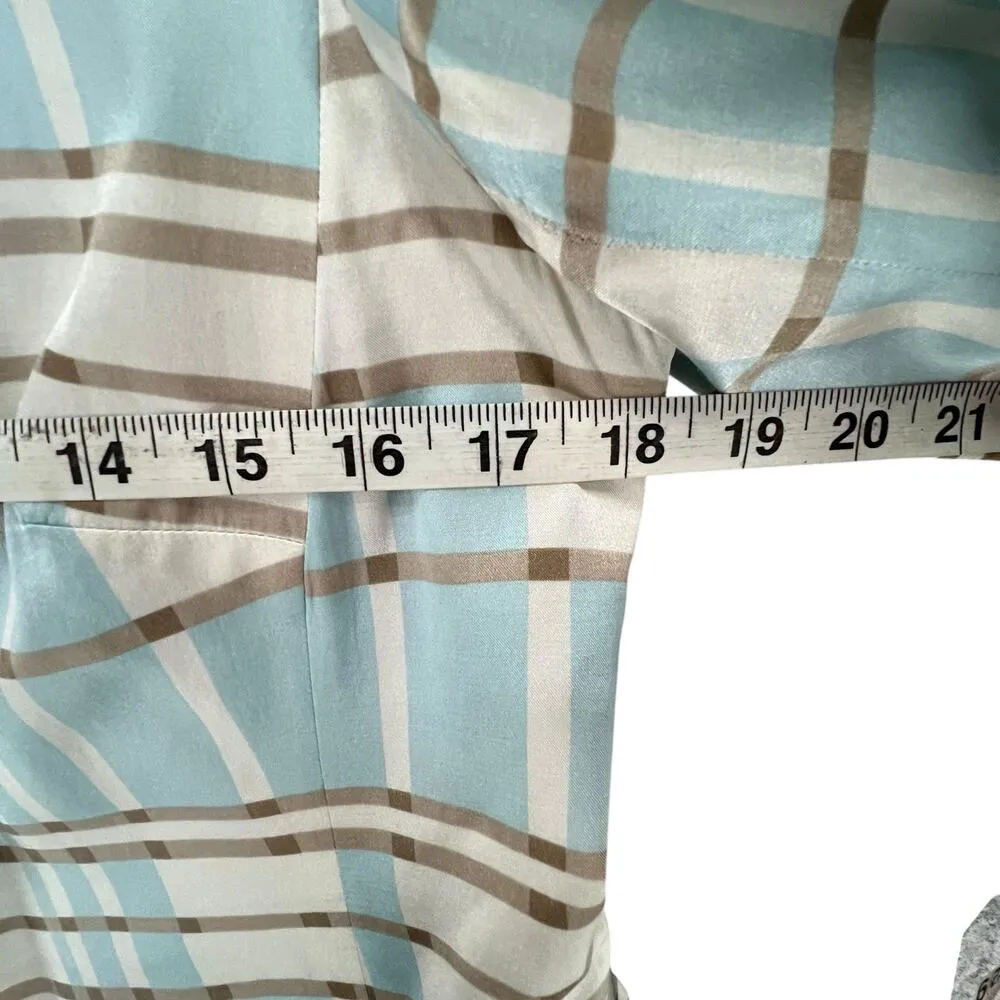 Pendleton Blazer Jacket Womens 4 Blue Tan White Plaid Open Silk Blend Preppy - Image 7