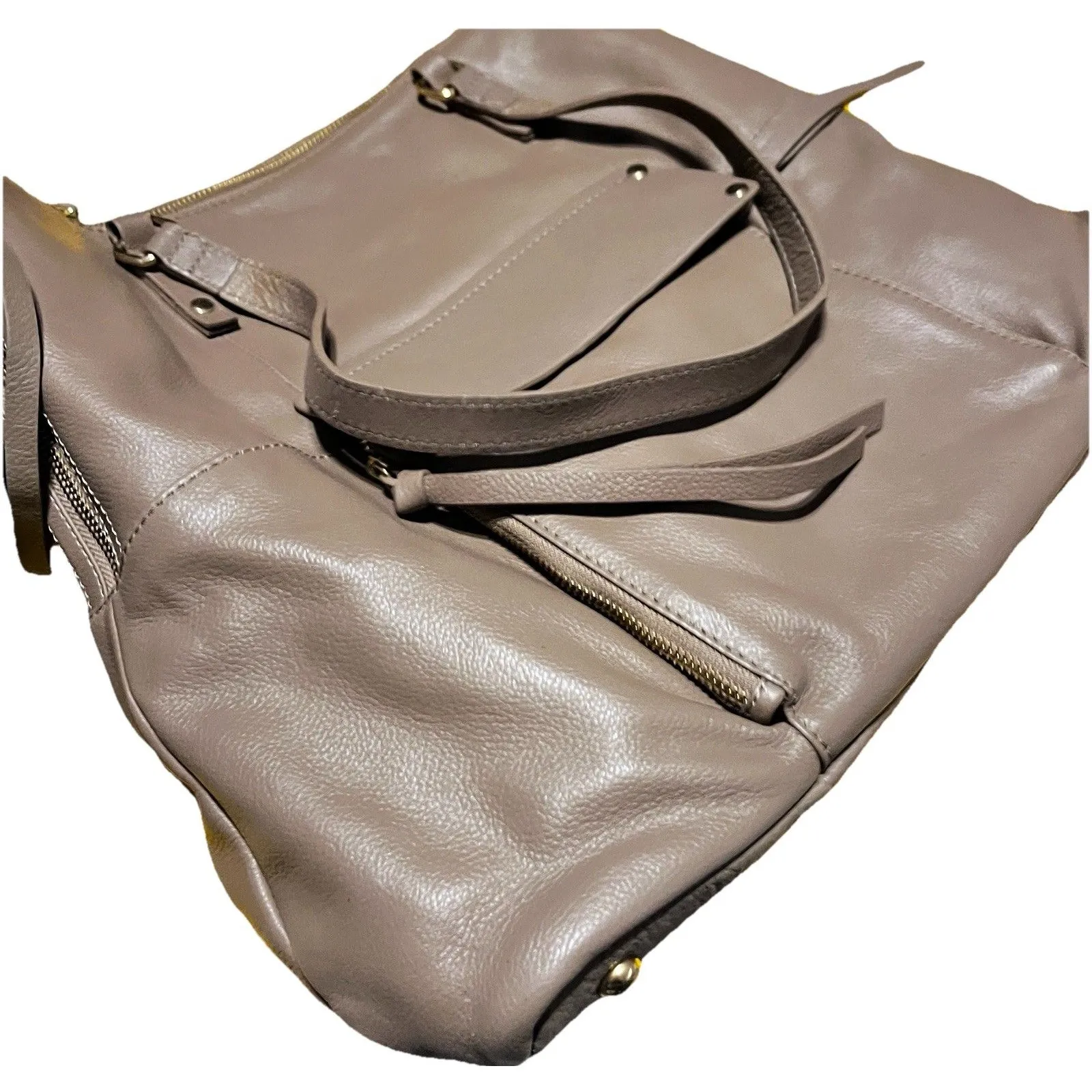 Kooba Leather Tote Bag Brown Zip Gusset Sides Expandable Front Pocket Shoulder - Image 11