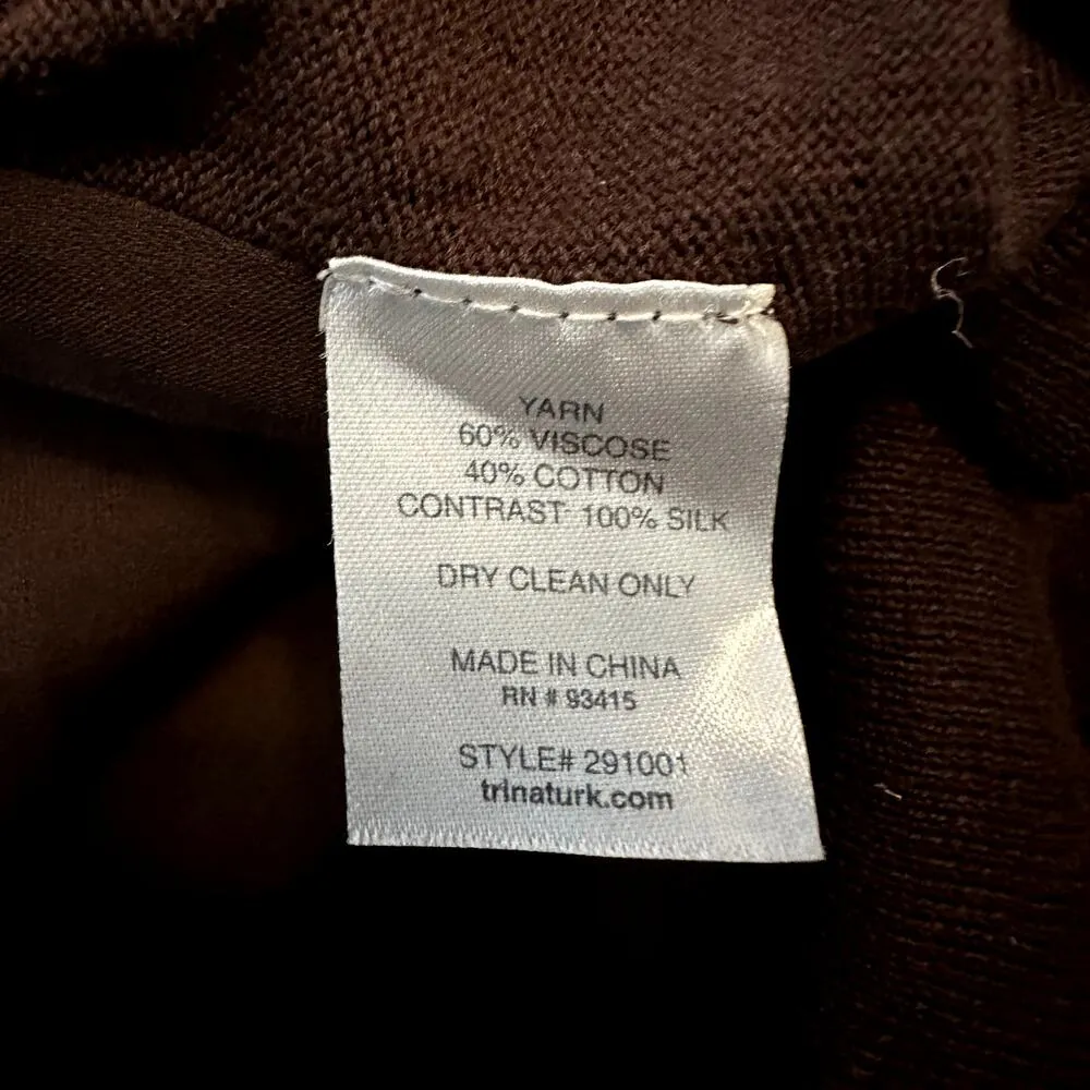 Trina Turk Cardigan Silk Sweater Knitted Long Sleeve Button Front Ribbed Brown M - Image 3