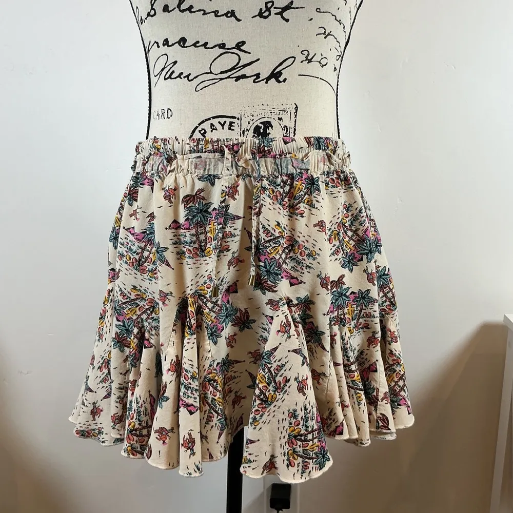 Rock & Roll Denim Tropical Print Ruffle Mini Skirt Elastic‎ Waist L Tan Size L - Image 2