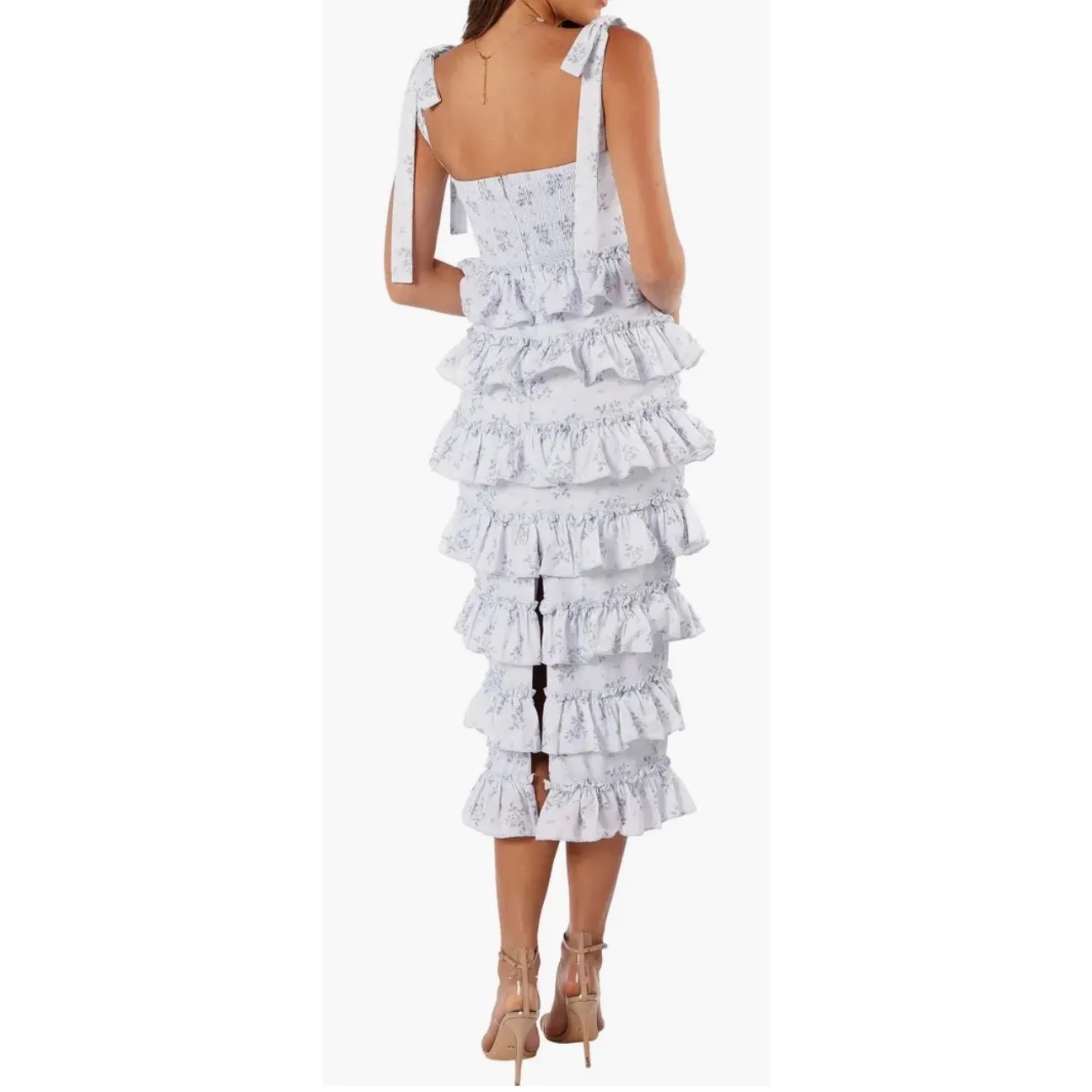 Petal & Pup Dress Marina Floral Tiered Ruffle Midi Size Large in Blue - Image 2