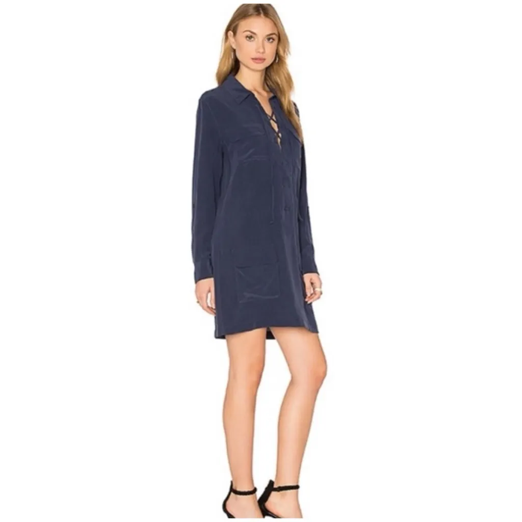 EQUIPMENT Knox Long Sleeve Lace Up Silk Dress in Peacoat Size Small - Image 2