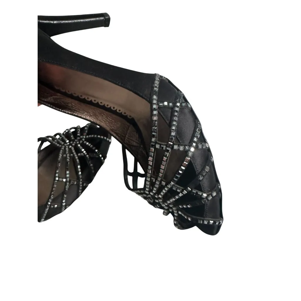 GIORGIO ARMANI Black Satin Fabric Jeweled Heels Size US 8.5 / 38.5 - Image 9