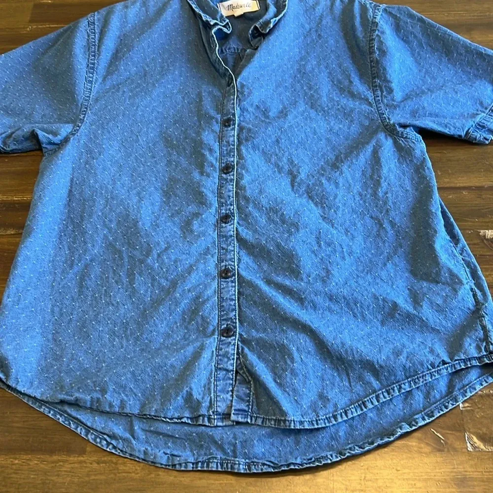 Madewell Denim Chronicle Button-Down Short Sleeve Shirt Oversized Boxy Textured - Image 8