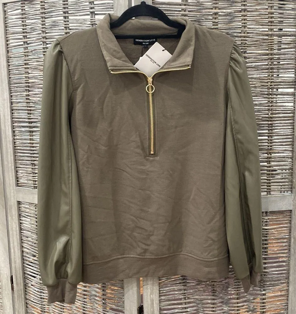 NWT Generation Love Lola Sweatshirt Army Green XS - Image 4