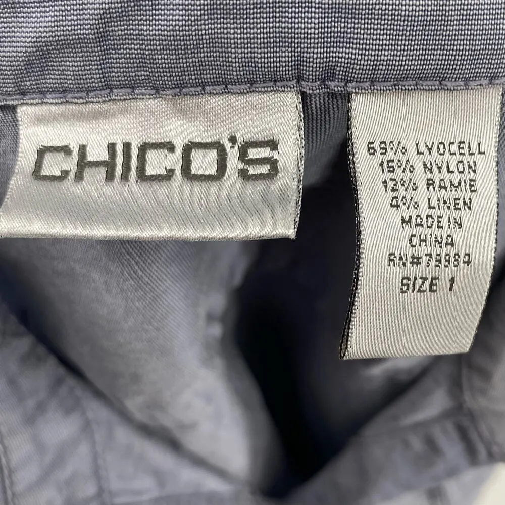 CHICO'S Chambray Blue Button Down Utility Shacket Shirt Size Small Relaxed Fit - Image 6