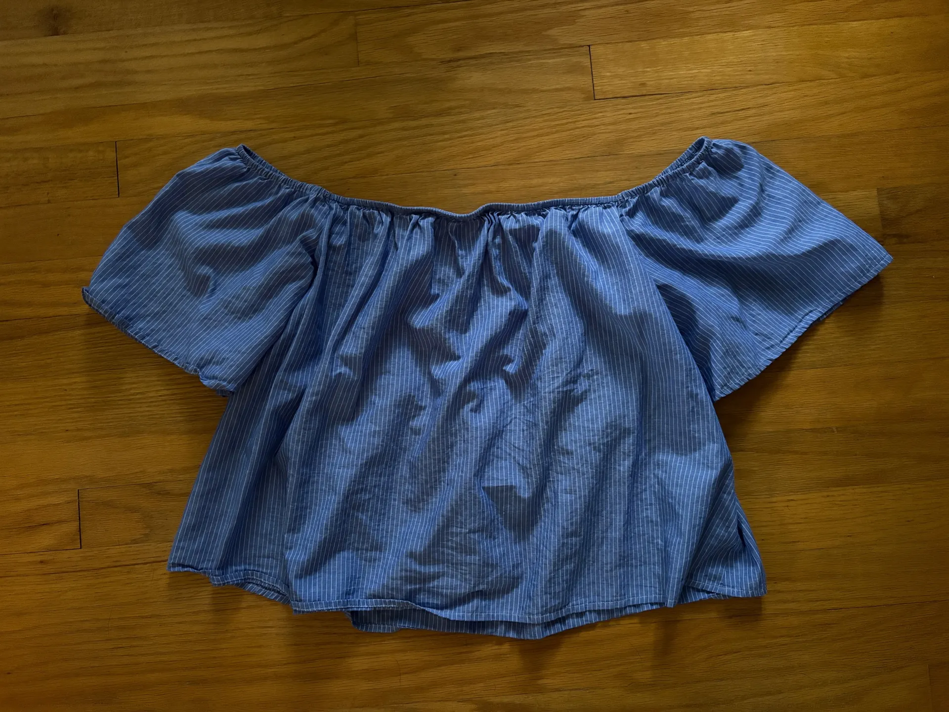 Express Off-The-Shoulder Top Blue White Striped - Image 6