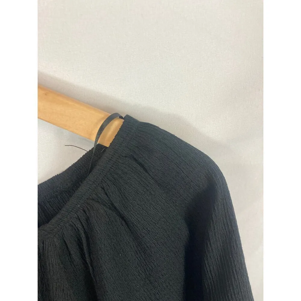 NWT Nine West Crinkle Texture Puff Sleeve Top Black Size XS - Image 3