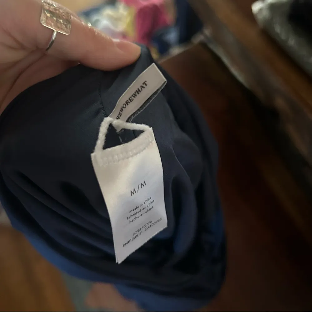 WeWoreWhat One Shoulder One Piece Swimsuit Bathing Suit Navy Set Blue NEW Size M - Image 4