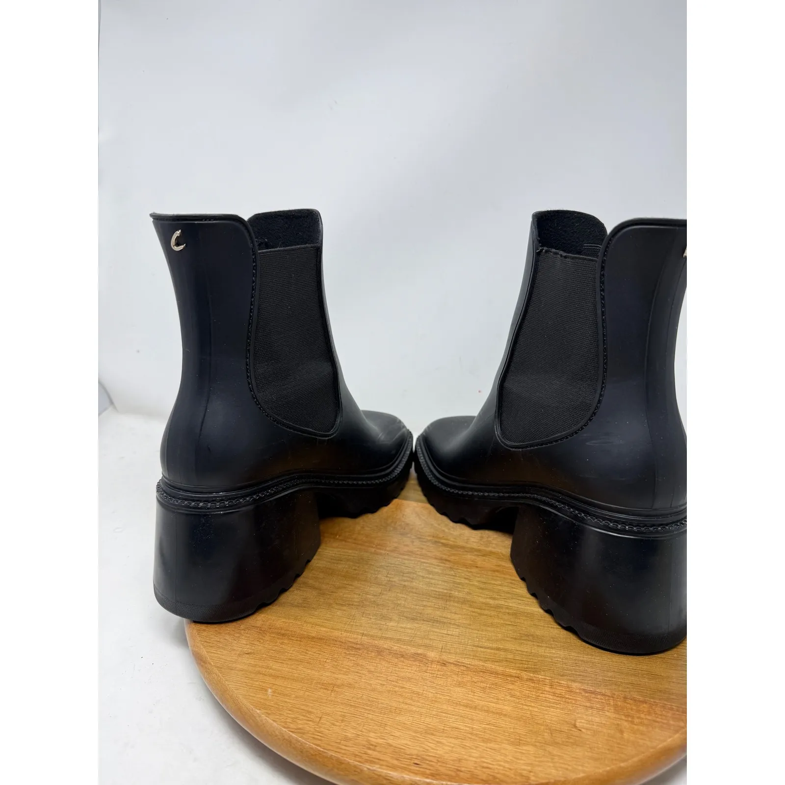 Circus by Sam Edelman Black Rubber Chelsea Lug Sole Platform Boots Womens Size 8 - Image 7