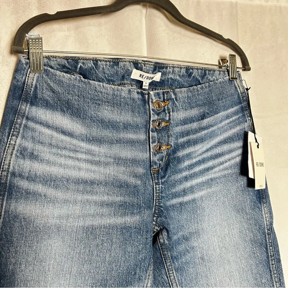 NWT Re/Done Button Front Crop Boot Low Rise Denim Blue Jeans Color Riot Size 26 - Image 7