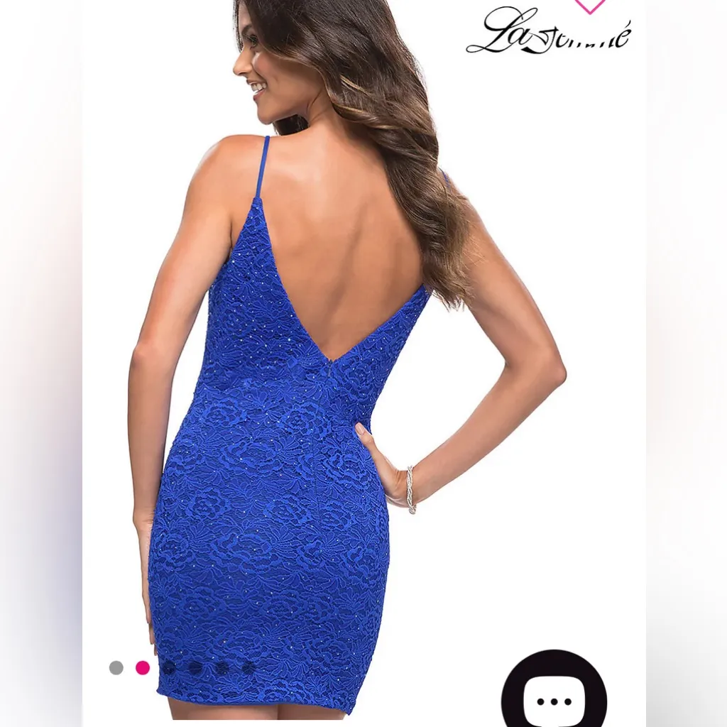 NWT La Femme 30265 Floral-Lace Tight Mini Cocktail Dress Royal Blur Sz 6 $298‎ - Image 2