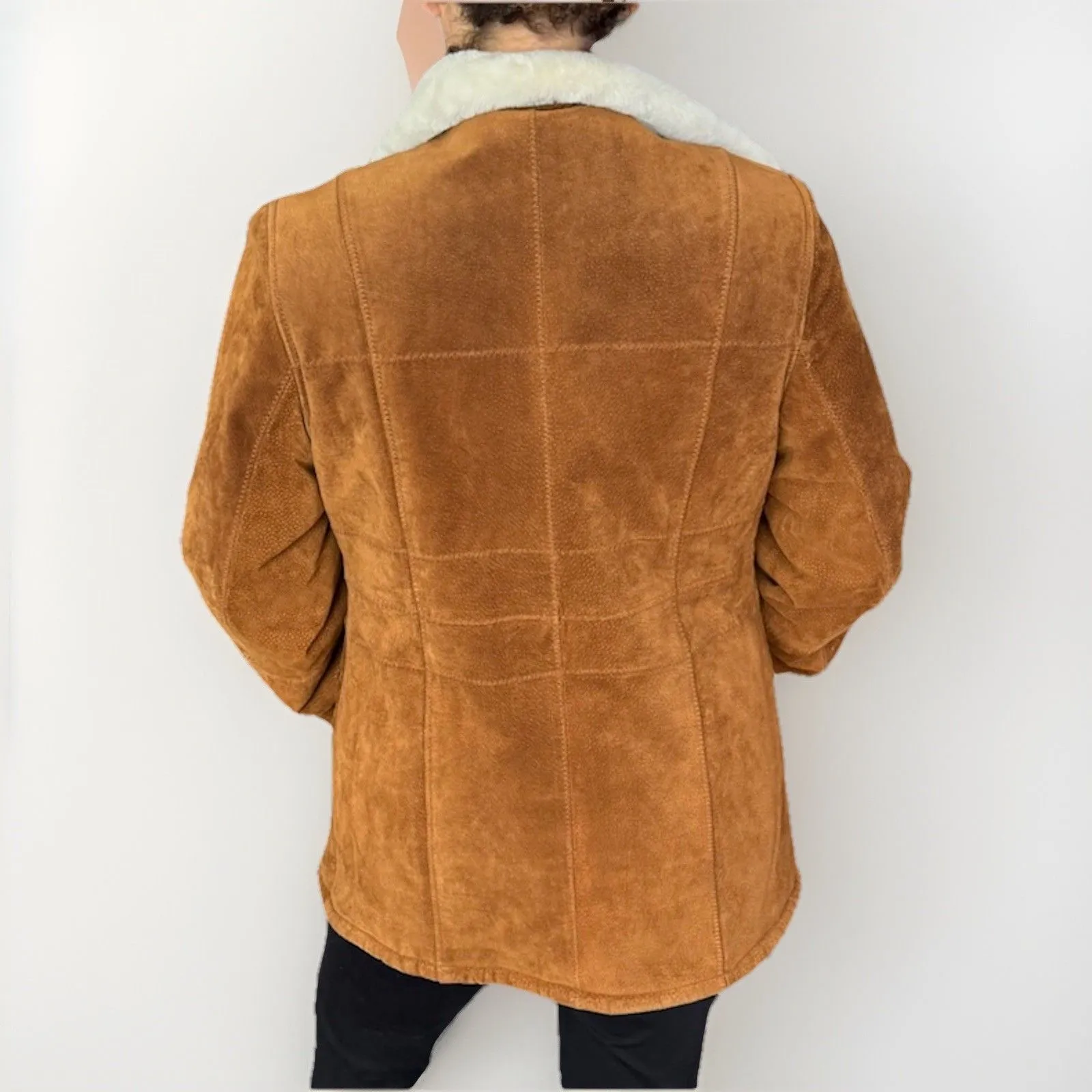 Gallery Womens Large Brown Suede Sherpa Lined Jacket Shearling Style Coat - Image 9