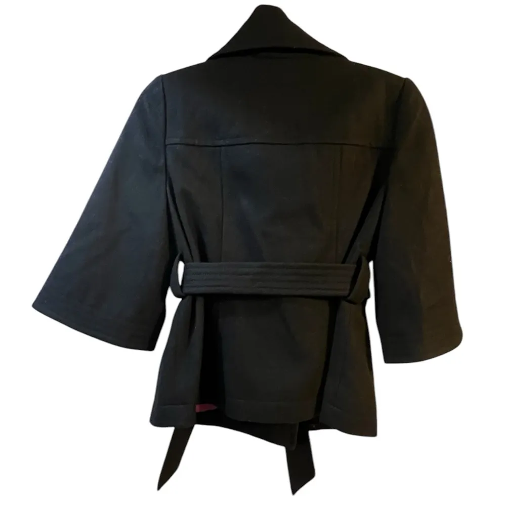 Old Navy Black Double-Breasted Belted Coat Size Small - Image 2