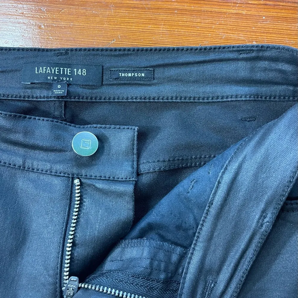 ✨ Lafayettee 148 Waxed Denim Thompson Jeans Slim Straight Leg Black Jean Size 0 - Image 8