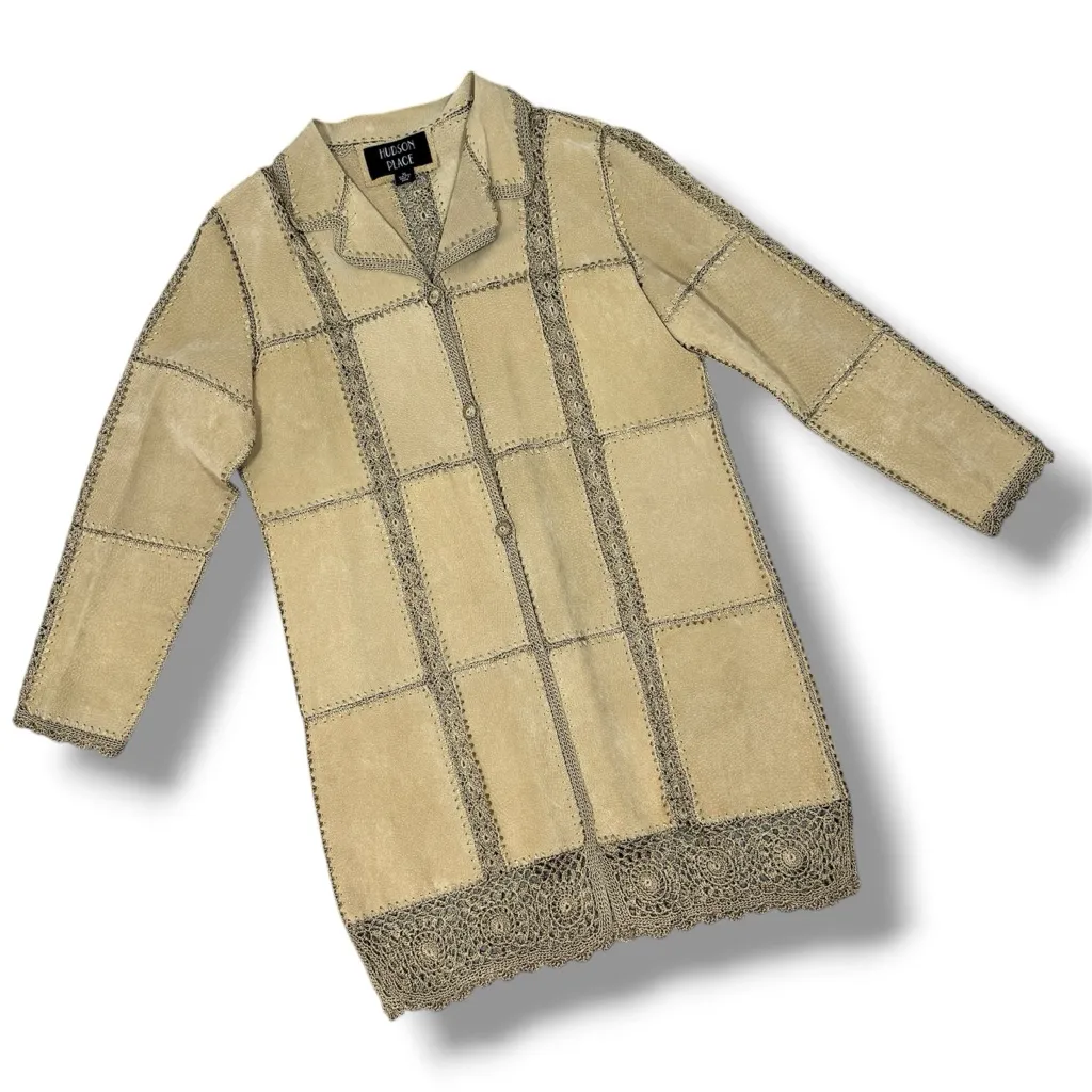 Vintage Hudson Place Suede Crochet Patchwork Duster Jacket Tan XL Western Boho‎ - Image 10