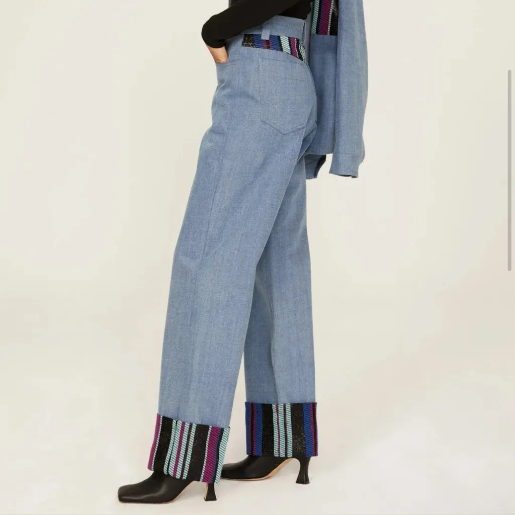 BENJAMIN BENMOYAL Cassette Tape‎ Hem Jeans Flip Cuff Size XS Blue - Image 2