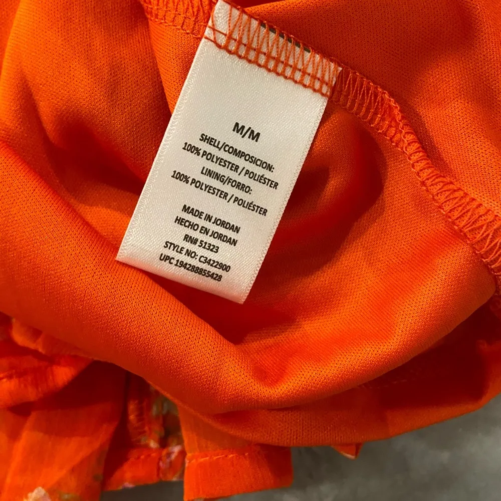 NWT Vince Camuto Size M Orange Floral Ruffle Flowy Long Sleeve Sheer Mini Dress - Image 12