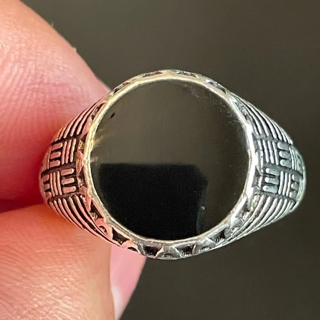 Round black obsidian S925 silver ring size 10.5 - Image 5