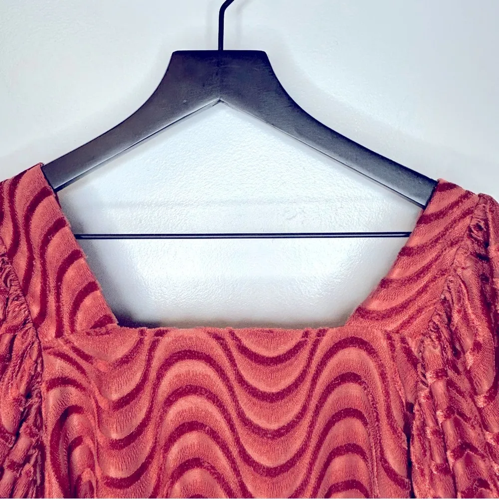 Moon River Anthropologie Terracotta Velvet Swirl Square Neck Babydoll Dress Sz L - Image 5