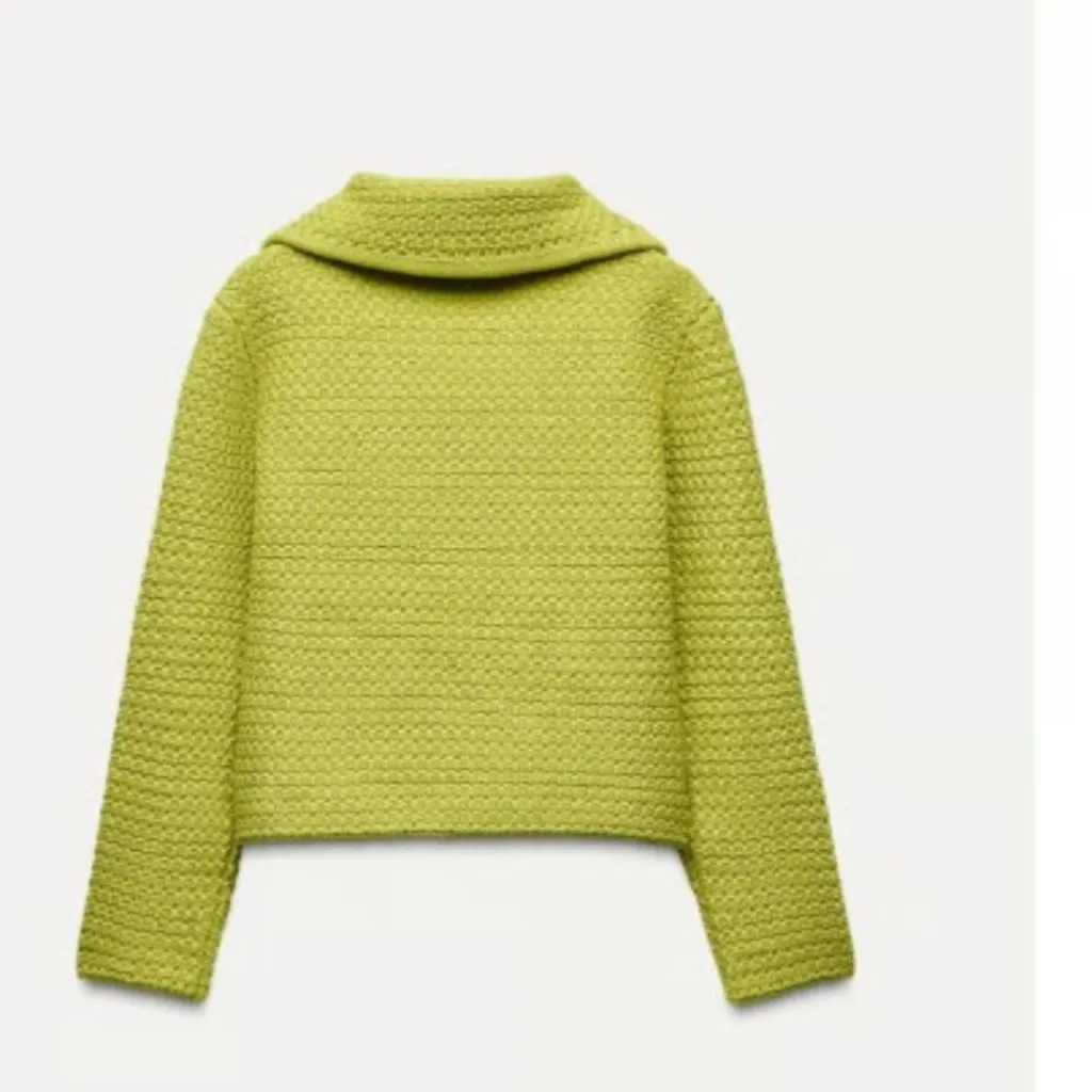 NWT ZARA Lime Green CHUNKY KNIT CARDIGAN WITH PETER PAN COLLAR - Image 8