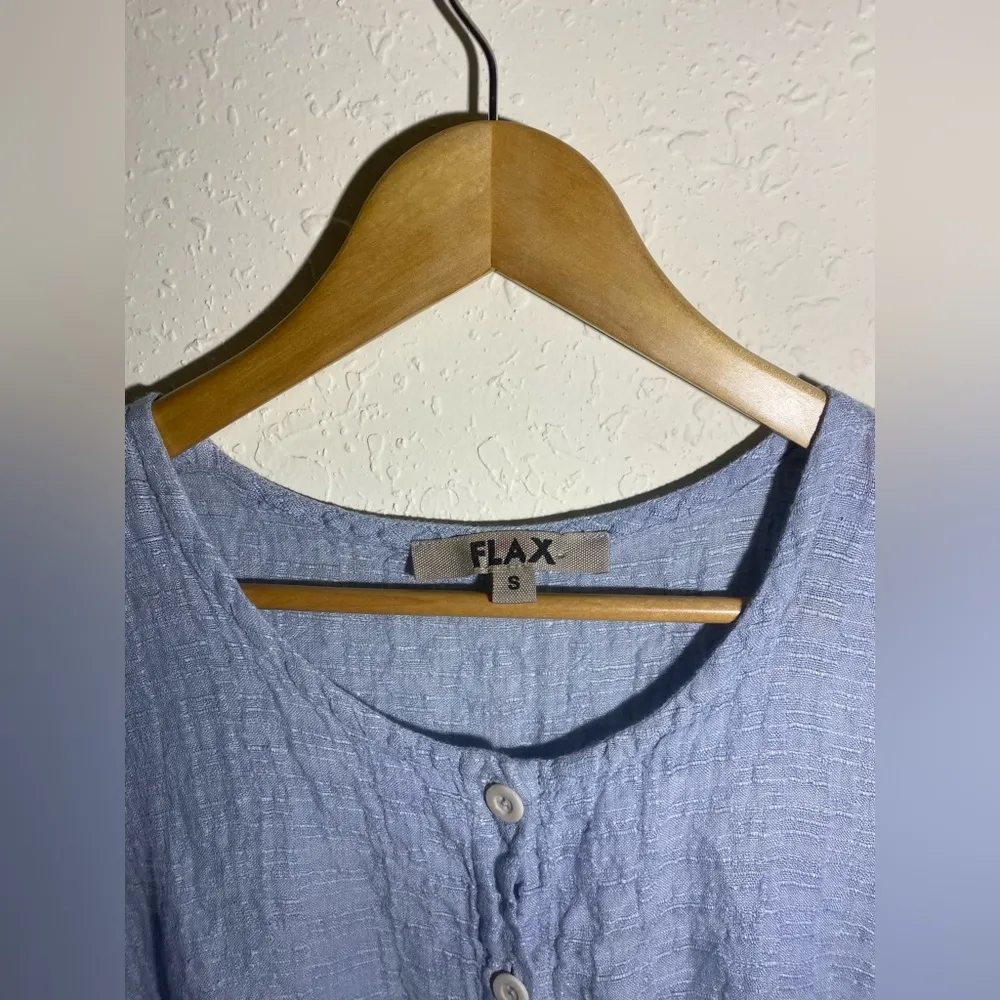 FLAX 100% Linen Blue Long Sleeve Top‎ ( S ) - Image 2