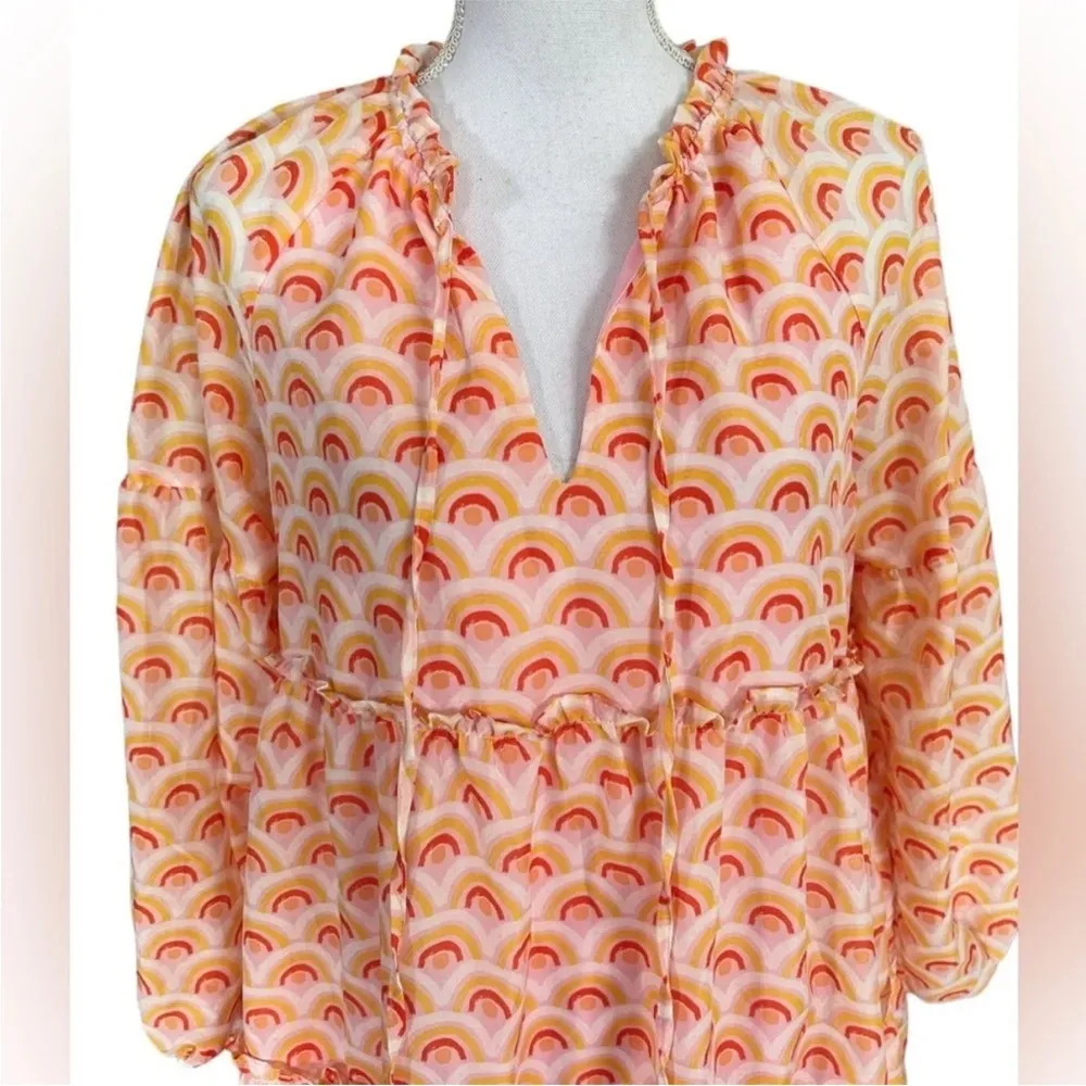 NWOT J. Marie Rainbows Balloon Sleeve Tiered Mini Dress Size XS Pink - Image 7