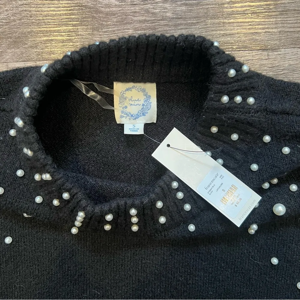 NWT Blue Rain From Francesca’s Black Sweater Dress With Pearl Bead Accents Small - Image 3