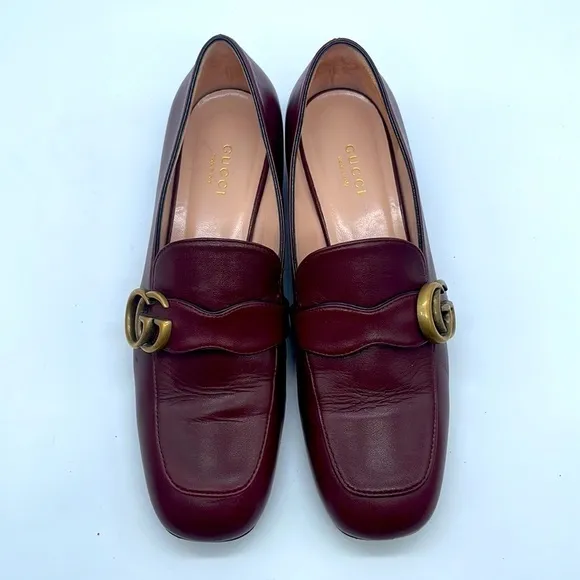 Gucci Burgundy leather Malaga Kid GG Marmont Loafers Vintage Bordeaux 37.5 - Image 2