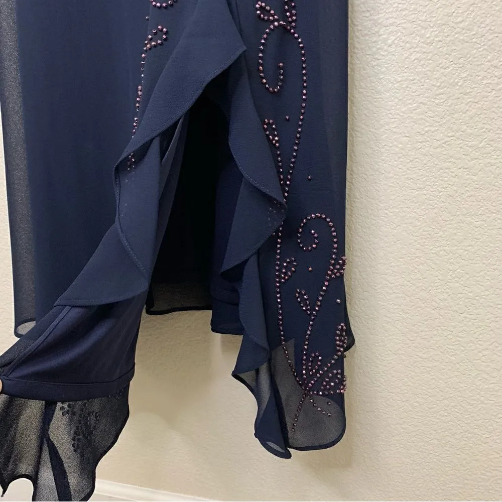 R&M Richards 2 Pieces Blue Embellished Cardigan Dress, Size 20W - Image 5