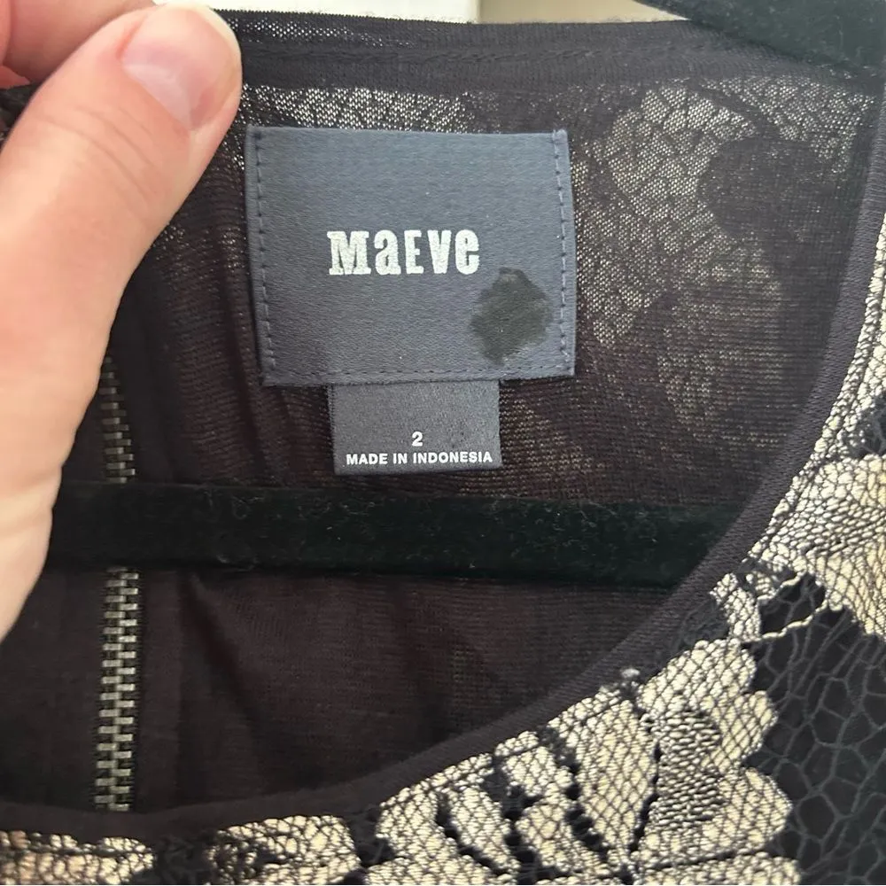 Maeve Anthropologie Shimmered Lacefall Dress Black Metallic Gold Lace Size 2 - Image 6