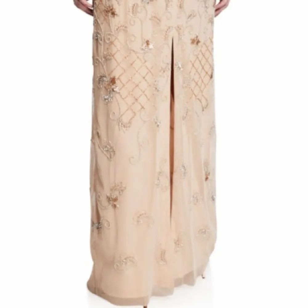 AIDAN MATTOX Beaded Sweetheart Cold Shoulder Capelet Sleeve Gown Long Dress 8 - Image 5