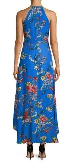 Parker Sleeveless Halter High-Low Ruffle Dress in Blue Floral - Size 6 - Image 2