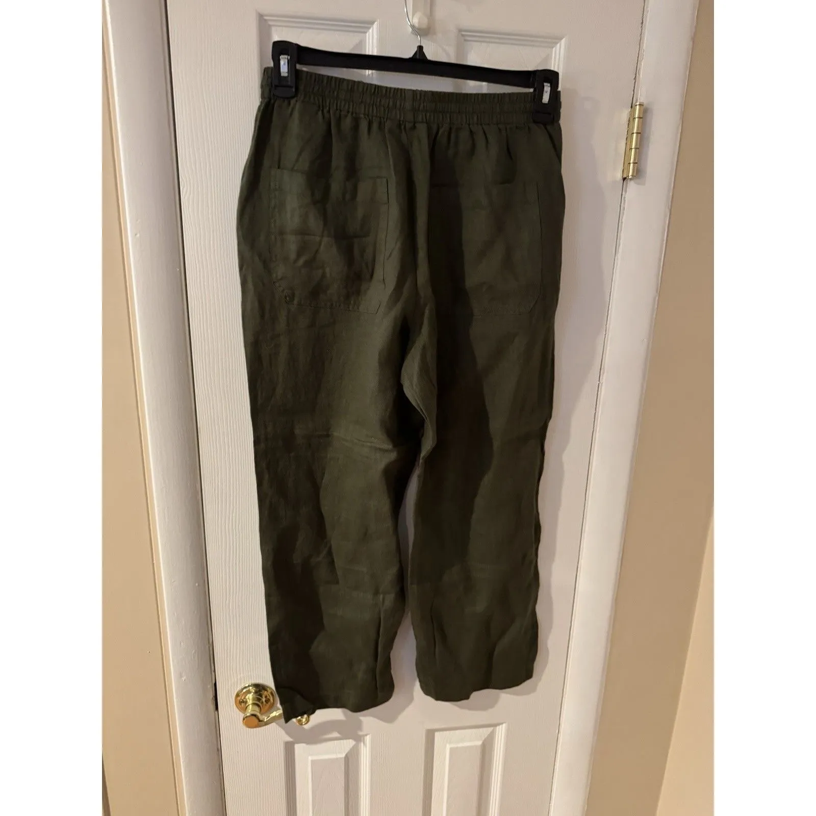 Banana Republic Linen Pants Drawstring Military Green Boho Petite M Lagenlook - Image 3