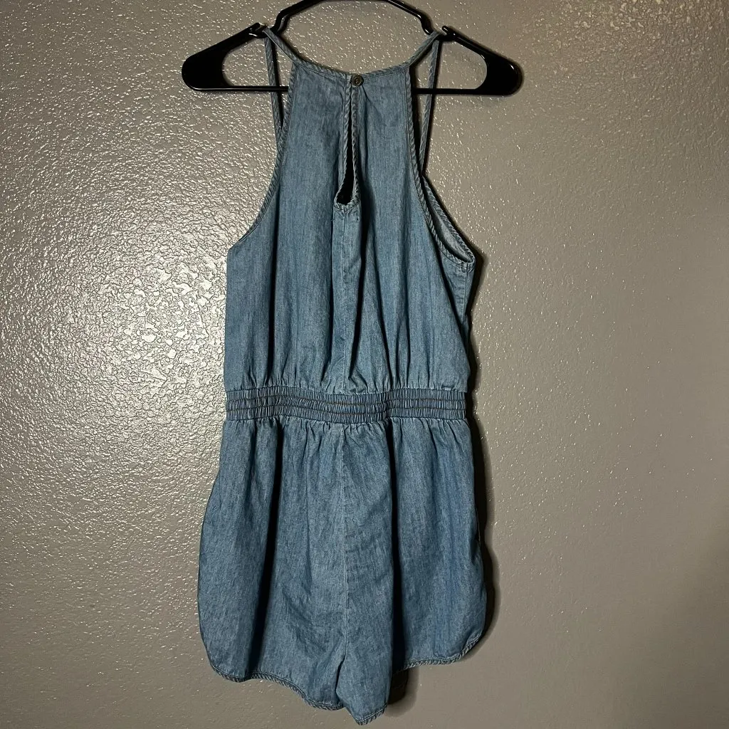 Rico Jeans Chambray Denim Romper Women’s Medium Sleeveless Drawstring M White - Image 4