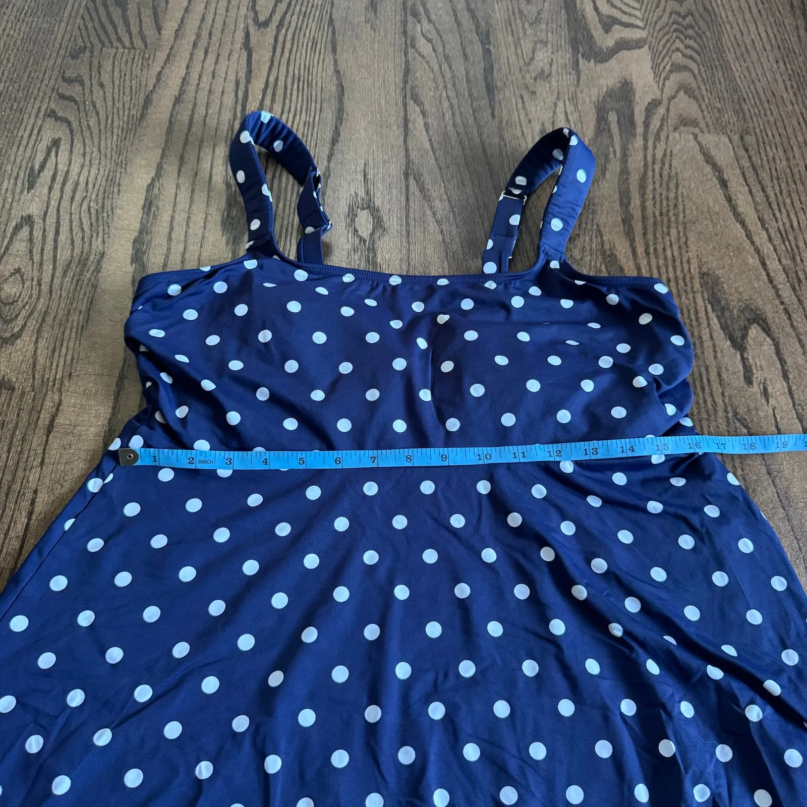 Lands End Womens Navy Blue White Polka Dot Tankini Swim Suit Top Size Medium DD - Image 8