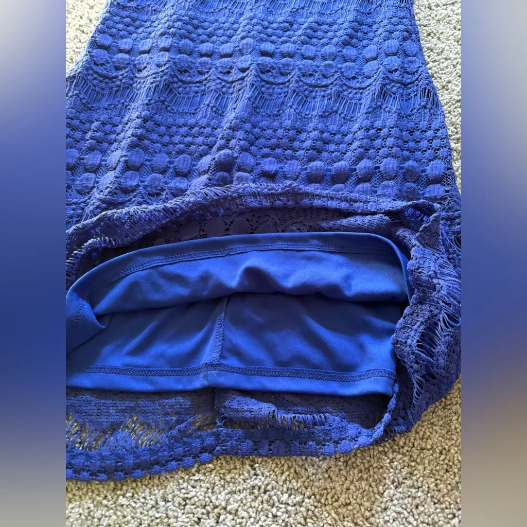 Tiana B Royal Blue Crochet Lace Overlay Shift Dress Size S Lined Sleeveless NWT - Image 8