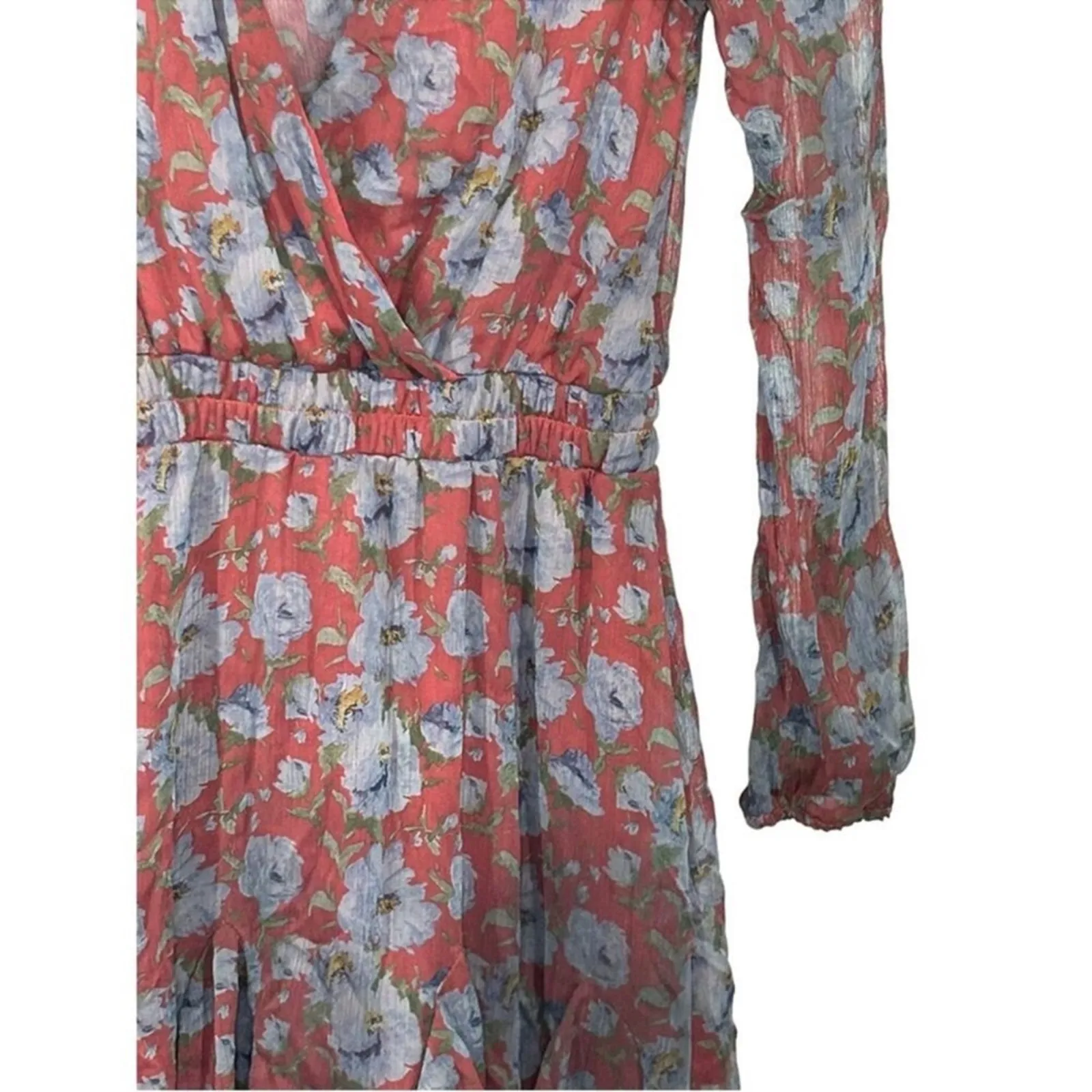 Mi Ami by Francesca’s Floral Faux Wrap Mini Dress Burgundy Size XXS Gray - Image 12