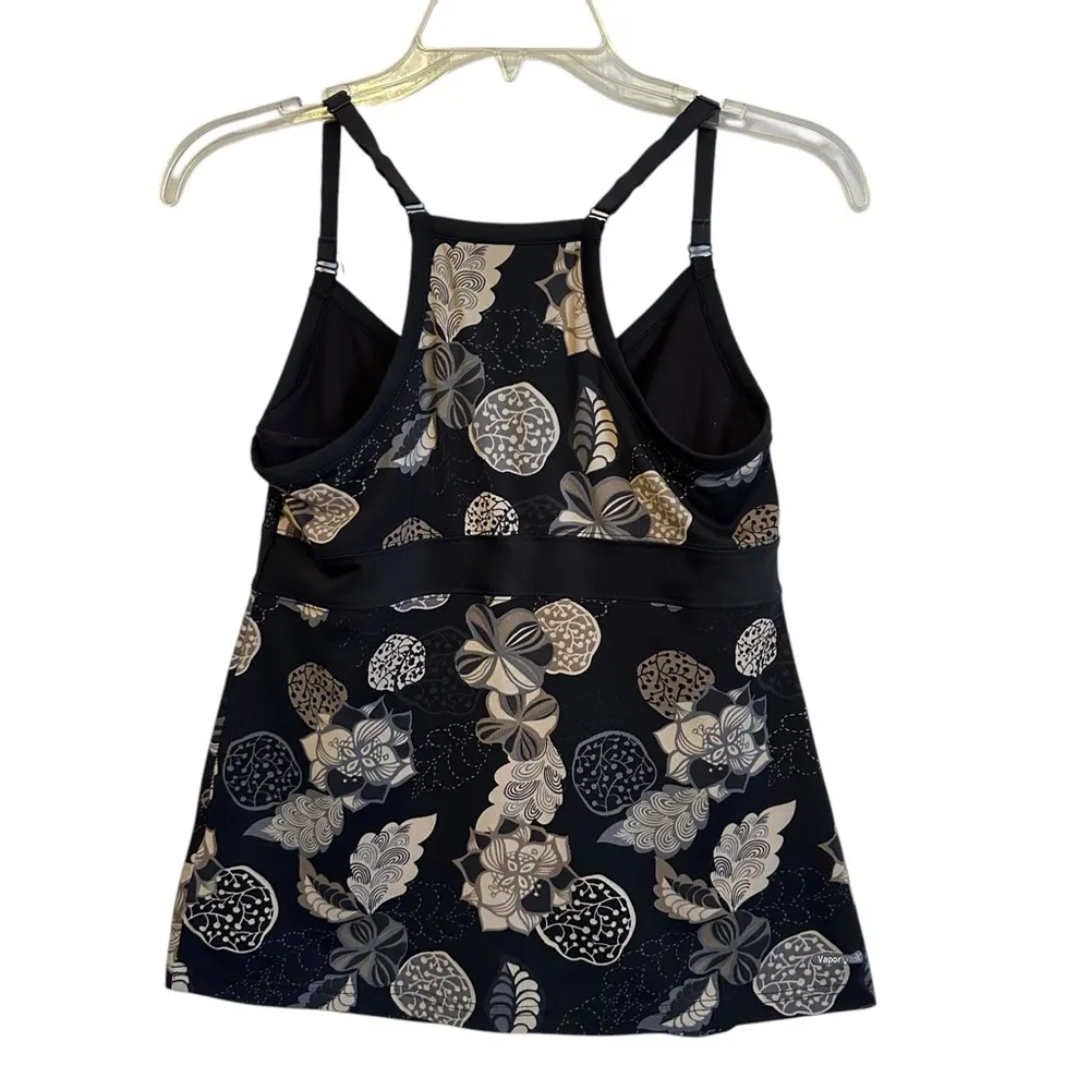 Black Cream Floral Athletic Activewear Tank Top Size medium - Image 2