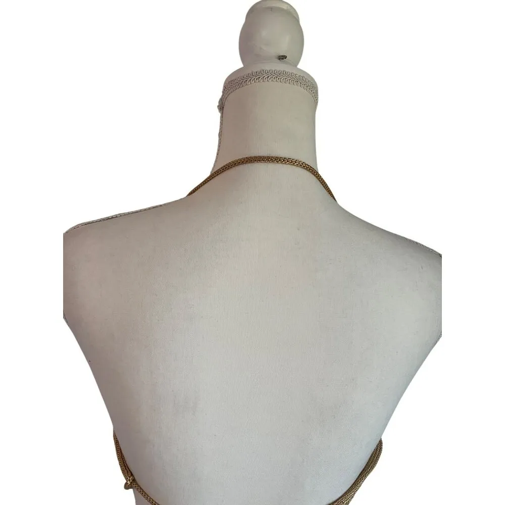 Aisling Camps Gold Drip Top in Gold Small New Womens Knit Cropped Halter Tank - Image 6